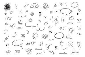 Different line elements. Sketch style arrows, scribbles, stars, speech bubbles and underlines. Grunge element set. vector