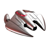 A silver spaceship with red lights isolated on a transparent background png