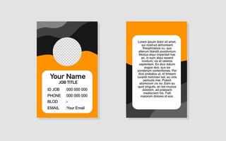 Id card featuring a business card with an orange and black design. vector