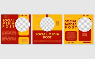 Social media post featuring a set of three red and yellow templates. vector