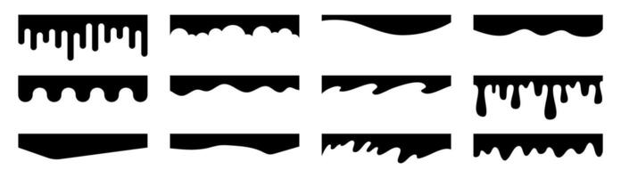 Set of dripping and wavy edges in black silhouette design patterns. vector