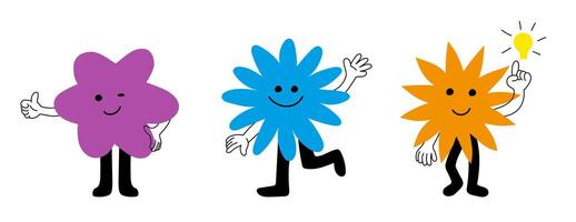 Colorful flower characters with smiling faces and playful poses. vector