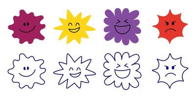 Colorful and monochrome cartoon faces with various expressions. vector