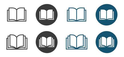 Set of open book icons in black and blue variations with circle backgrounds vector