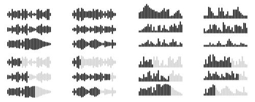 Set of Audio Waveform Bar Graphs vector