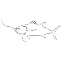Continuous line art drawing of tuna fish. Minimalist tuna fish outline . vector