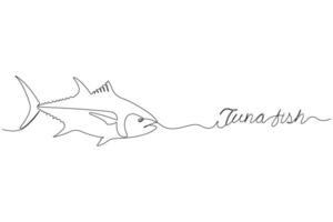 Continuous line art drawing of a tuna fish. Tuna fish outline . vector