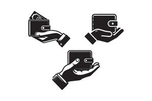 Hand holding wallet silhouette . Wallet icon vector