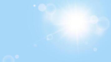 Sun light with lens flare effect on blue sky. Realistic illustration for summer background. vector