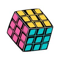 The cube game is colored. puzzle. a mathematical problem. Colorful cubes stand out on a white background. Color flat illustration toy of the 90s, 2000s. Multi-colored illustration vector