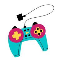gaming joystick of the 90s is on the wire. A digital gadget, a joystick in the retro style of the 90s. A flat illustration highlighted on a white background. Retro game item vector