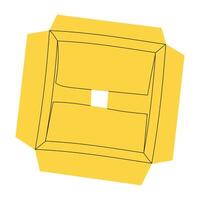 Cardboard box top view. A cardboard box for transportation. Flat isolated illustration with doodle elements. An open yellow cardboard box. illustration vector
