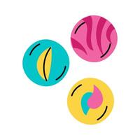 Little glass balls from the 90s. A flat isolated doodle illustration of a group of balls. Aquarium glass balls are a toy of the 90s. Colorful rounded bright objects vector