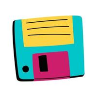 Diskettes have an isolated flat color illustration. Retro floppy disks of the 90s, computer storage of information. Retro storage technology. A in the style of the 90s. Nostalgia for the 90s. vector