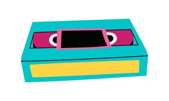 videotape is colored with retro aesthetics. An old cassette. An analog of a physical medium. Pop culture. films of the 90s, isolated element, flat clipart on a white. Point illustration vector