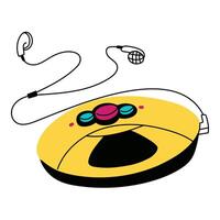 musical set of the 90s in the style of pop art. Flat doodle color illustration. illustration of a music player, headphones for stickers, logos, prints, patches and social networks. vector