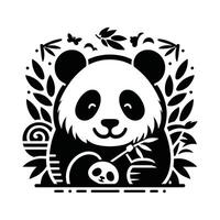 panda bear with leaves and bamboo in a paper cut style vector