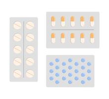 Medical drugs blisters with tablets and capsules. Flat isolated illustration vector