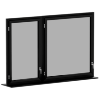Render black window front open casement with transparent background png