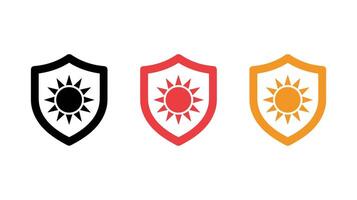 Sun Protection Icon Set Vibrant set of sun protection icons symbolizing defense against harmful rays. These shields represent safety and security from sun exposure. vector