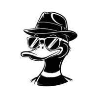 Cool Duck A stylish duck, donned in a fedora and sunglasses, exudes a cool, mysterious vibe in this captivating illustration. vector