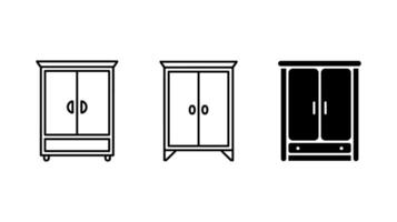Wardrobe Variations Three distinct wardrobe icons showcase essential storage solutions, demonstrating the versatility of minimalist design with modern home furnishing aesthetics. vector