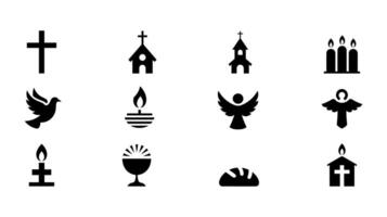 Religious Iconography A collection of symbolic icons representing the core tenets of faith and spirituality. Clean, crisp lines and deep shadows emphasize the significance of each individual icon. vector