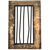 3d render vertical jail window in stone wall with transparent background png