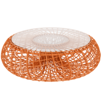 3d render round wicker table glass top with transparent background png