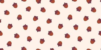 Seamless pattern featuring acorns in warm brown tones on a light beige background. Thanksgiving Day. Autumn design for seasonal crafts, wrapping paper, fabric designs, and other cozy projects. vector