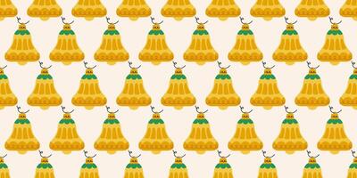Seamless pattern with Christmas bells in yellow colors. New year joys, with traditional ornaments. Winter season wallpaper background. Noel. Retro print for fabric, wrapping paper, fabric, or cards. vector