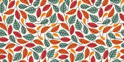 A seamless pattern that beautifully showcases hand-drawn autumn leaves, including oak, birch, and maple. Perfect for Hello Autumn designs, it evokes vector