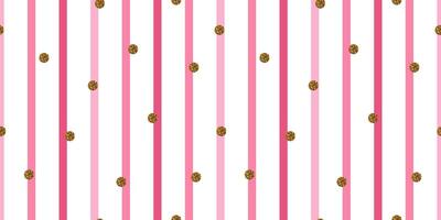 Fun pink stripes seamless pattern. Metallic gilded confetti. Simple girly backdrop. Birthday background. Design for cards, wedding parties, invitations, packaging, textiles, ads, and surface design. vector