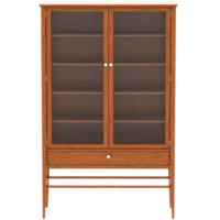 3d render glass display cabinet with shelves with transparent background png