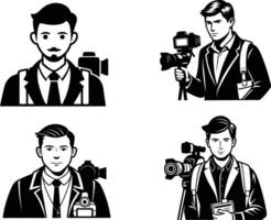 Four black and white images of a man with a camera vector