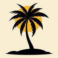A palm silhouette against the sun. Flat style. vector