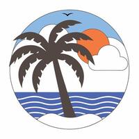 Palm tree and sun colorful image. Flat style. vector