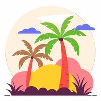Colorful palm trees. Flat image vector