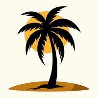 A palm silhouette against the sun. Flat style illustration. vector