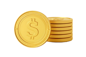 3D golden US dollar coin currency symbol transparent on isolated background. Gold dollar coins sign. 3d signs money currency sign illustration png
