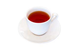 A white teacup filled with rich amber liquid placed on matching saucer showcasing warmth in a cozy tea setting png