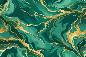 Green and gold marble background with waves vector