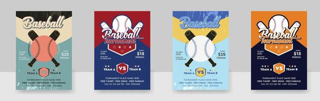 A Set Of Baseball Tournament Poster Template Bundle with Ball and Crossed Bats vector