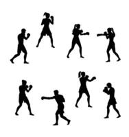 set of silhouette of boxer in dynamic pose vector
