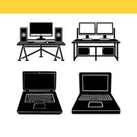 Dual monitor high end desktop workstation laptop rustic wooden table active vector