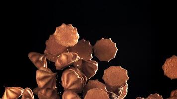 The cookies fly up and fall down. Filmed on a high-speed camera at 1000 fps. High quality FullHD footage video