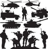 Military Instruments Silhouette Design Set. vector