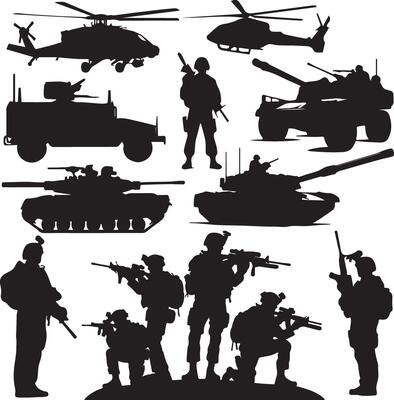 Military Instruments Silhouette Design Set.