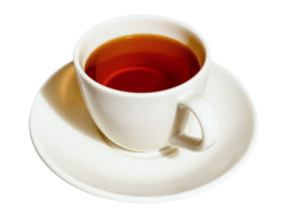 A cozy white teacup with rich amber liquid on a matching saucer conveying warmth for elegant tea designs png