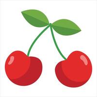 red cherry illustration with leaf on white background vector